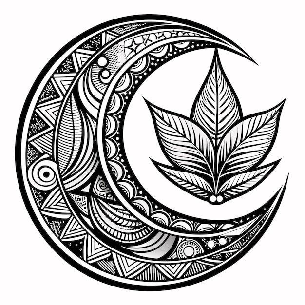 Intricate Crescent Moon with Leaf Design