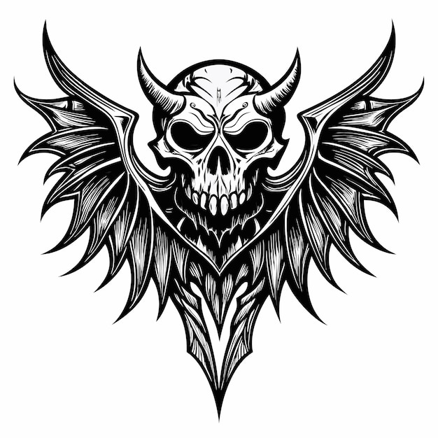 Vector intricate gothic skull with wings dark symbolism and tattoo art inspiration