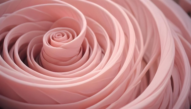 Vector intricate layered spiral of pink material resembling a rose or blooming flower showcasing abstract beauty and design