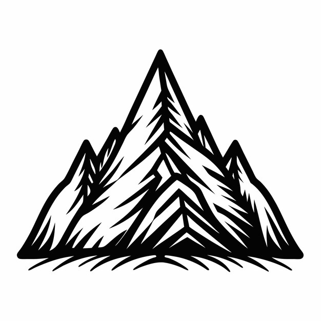 Vector intricate mountain peak illustration in black and white