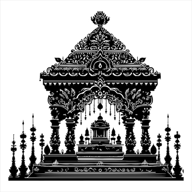 Vector intricate puja mandap silhouettes capturing the essence of festive decor black colour vactor