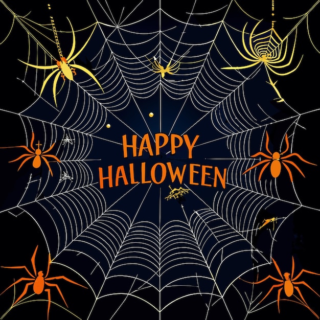 Intricate Spider Webs on Dark Background with Creepy Spiders Vector Illustration