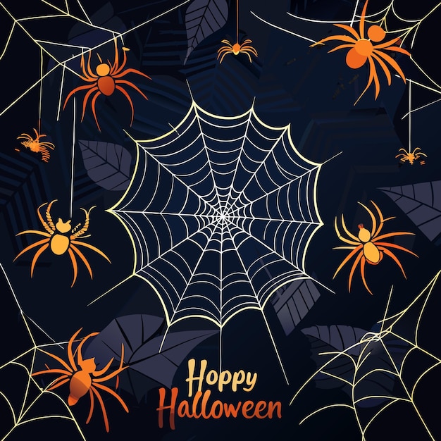 Vector intricate spider webs and spiders on dark background vector illustration