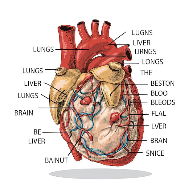 An intricately detailed anatomical illustration of the human body featuring various internal organs