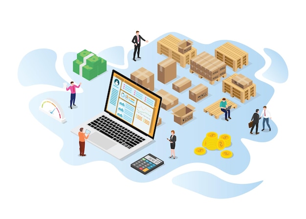 Inventory or logistics optimization concept with modern isometric or 3d style vector illustration