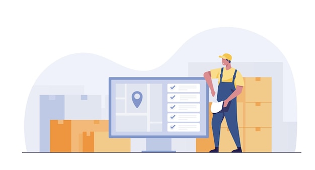 Inventory management with goods demand and stock supply tiny person concept