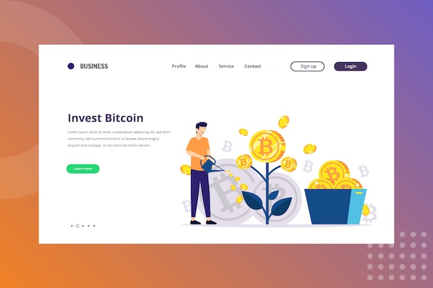 Invest bitcoin illustration for cryptocurrency concept on landing page