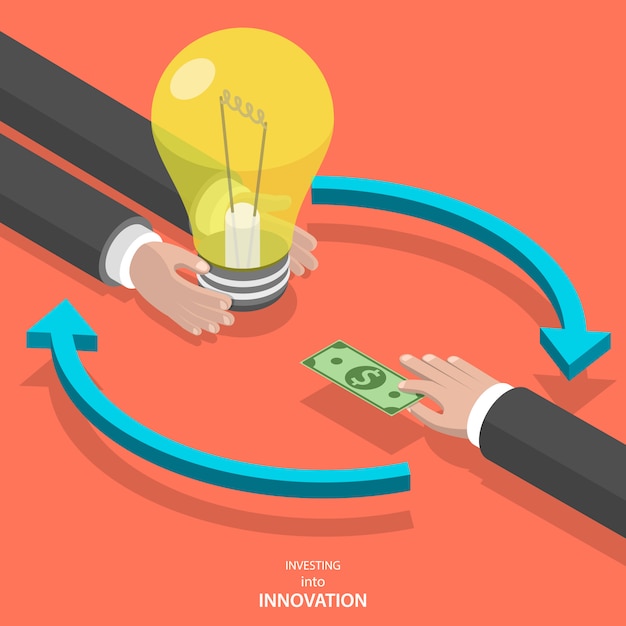 Investing into innovation flat isometric vector concept. 