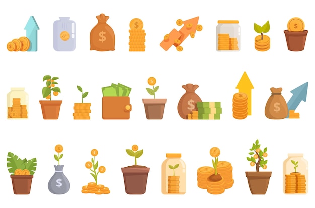 Investing money icons set cartoon vector Market finance