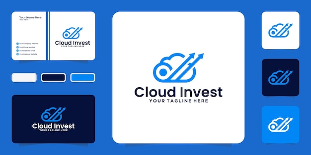 Investment cloud logo design inspiration with arrows and business cards