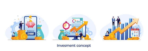 Investment concept growth fund financial and accounting trading deposit vector flat design illustration vector