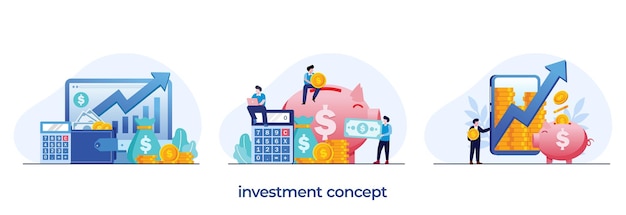 Investment concept growth investor financial investing saving wallet banking piggy bank flat design illustration vector