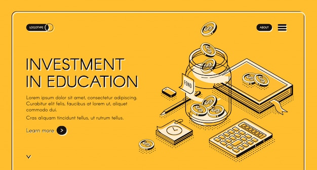 Investment in education isometric landing page