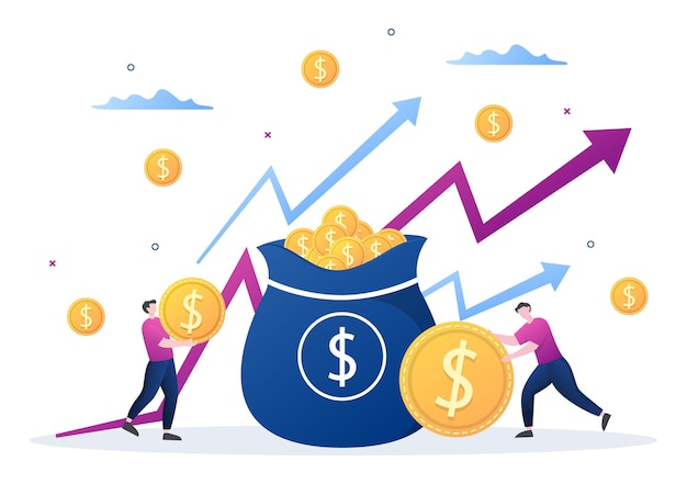 Investment Financial Success Freedom Flat Vector Illustration. Business People Increasing Capital and Profits by Managing Finances Well or Saving Coin