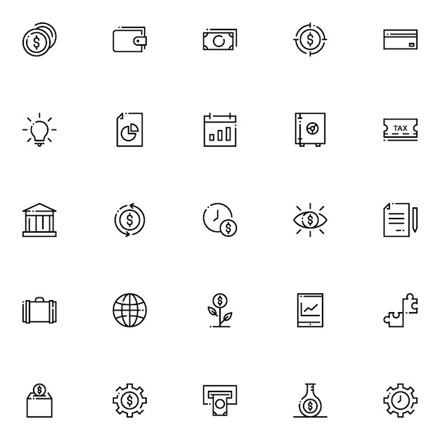 Investment icon pack, with outline icon style