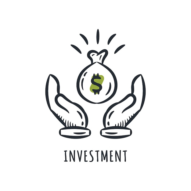 Investment money cartoon icon illustration concept sketch hand drawn vintage style