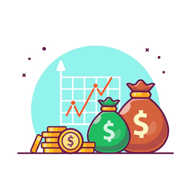 Investment Statistic With Money Illustration. Growth Investment Finance, Business Icon Concept White Isolated.