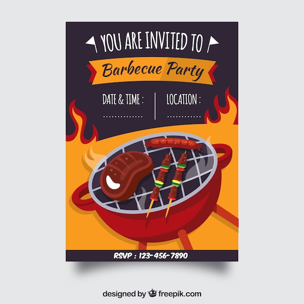 Invitation to the bbq party in flat design