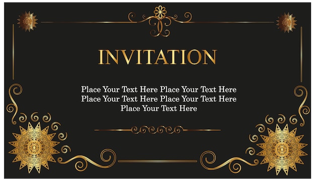 Invitation card design - luxury black and gold vintage style