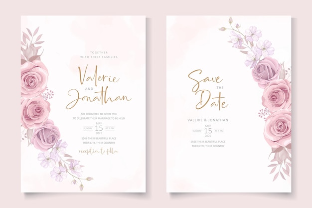 Invitation card template with beautiful flower and leaf ornament