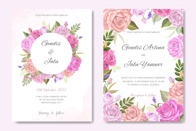 invitation card with beautiful floral and leaves