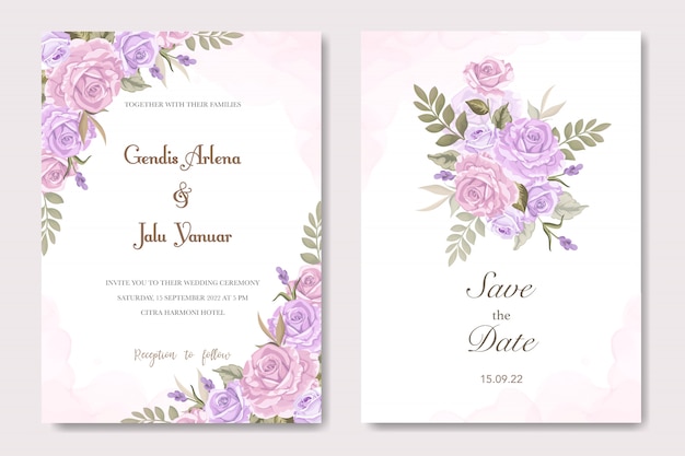 invitation card with beautiful floral and leaves