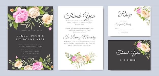 invitation card with beautiful yellow and pink roses template