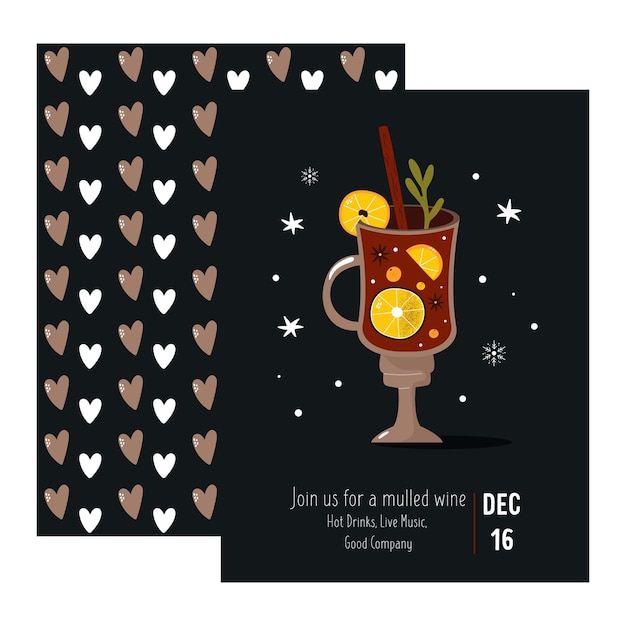 Invitation card with a red wine in a glass Vector illustration