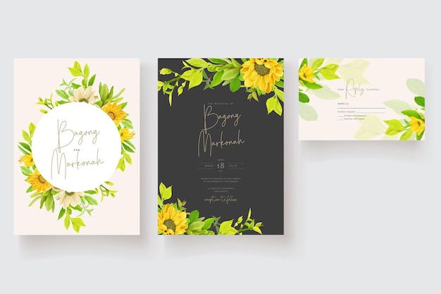 invitation card with sunflower floral design