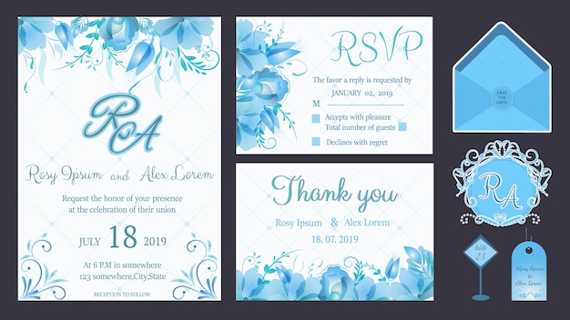 Invitation cards with flowers elements Wedding collection