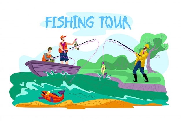 Invitation Flyer is Written Fishing Tour Cartoon