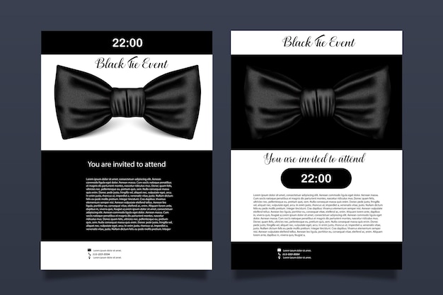 Invitation to a holiday with a bow tie in black highlighted on a white background with an inscription Hipster style