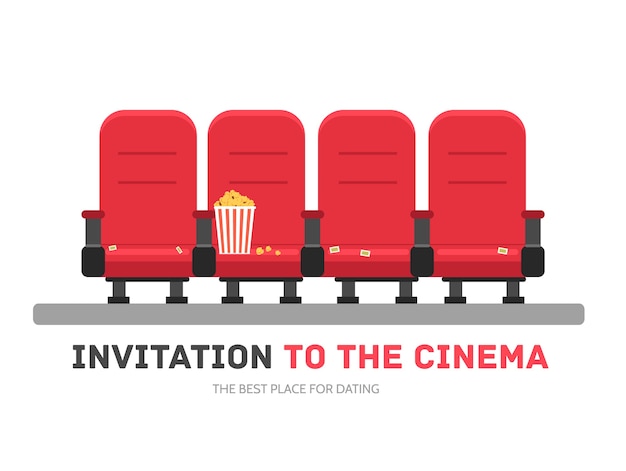 An invitation to the movie in flat design background concept