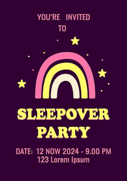 Invitation to a sleepover party Rainbow with stars A themed bachelorette party sleepover or birthday party Vector illustration