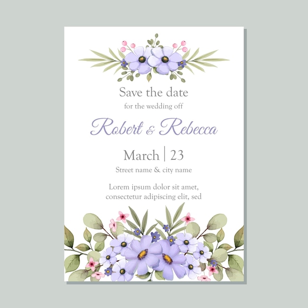 Invitation wedding flyer A5 with watercolor floral design