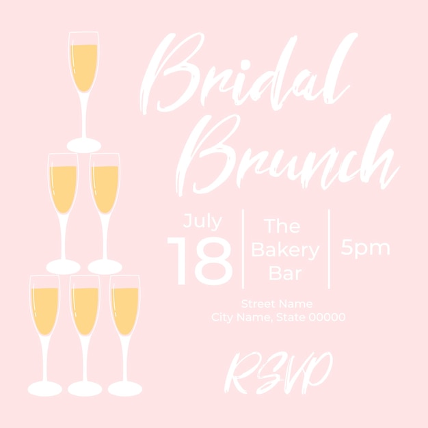 Vector invitational bridal brunch with glasses of champagne bachelorette party invitation template vector illustration bubble brunch