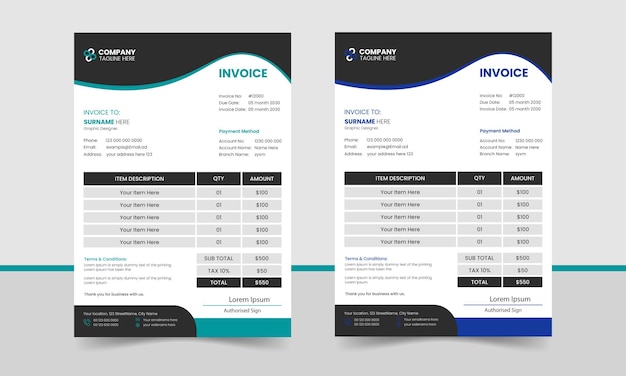 Invoice design for your company restaurant and business