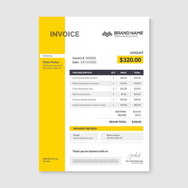 Invoice minimal design template. Bill form business invoice accounting.