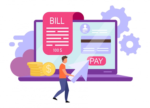 Invoice payments flat  illustration. Bill pay, online receipt cartoon concept.