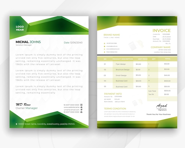 Invoice and professional business letterhead design template