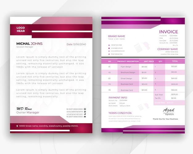 Invoice and professional business letterhead design template