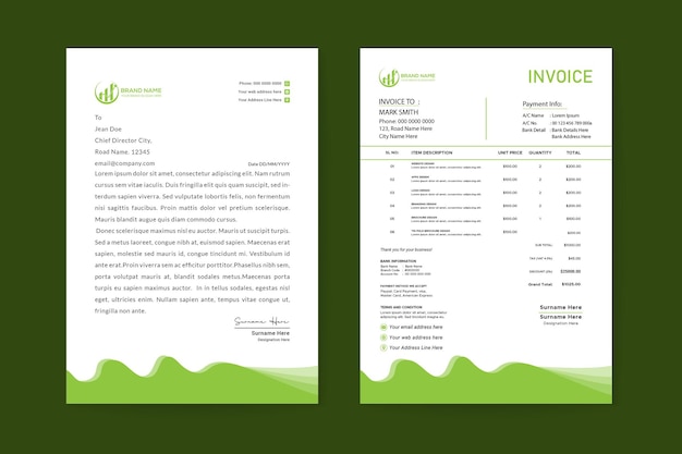 Invoice and professional business style letterhead design template