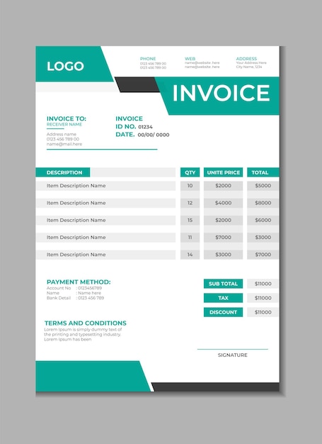 Invoice template design billing cash voucher money receipt cash memo layout design with mockup