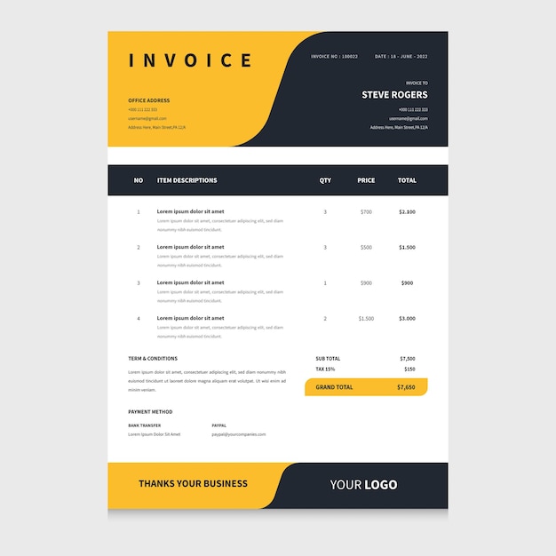 Invoice Template Design, Corporate Invoice Design Template,Business invoice for your business.