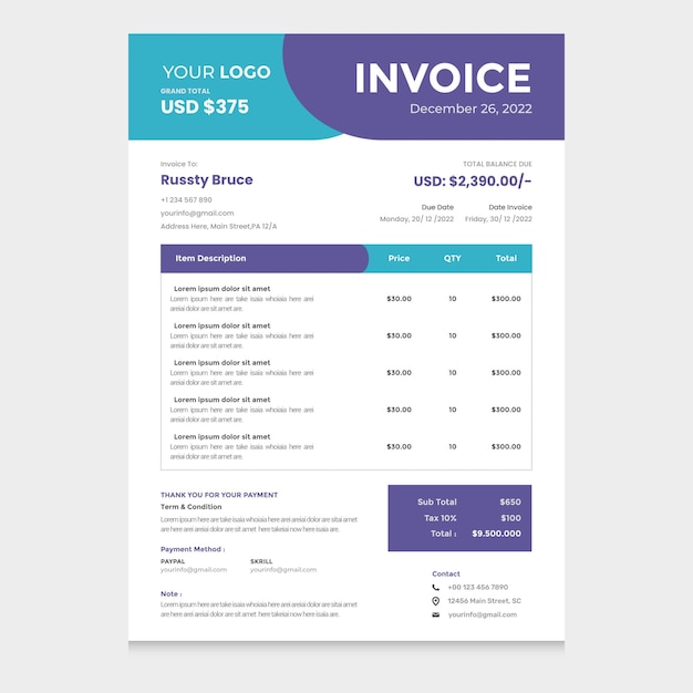 Invoice Template Design, Corporate Invoice Design Template,Business invoice for your business.