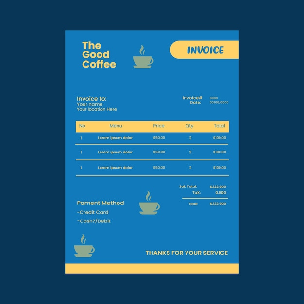 Invoice template for restaurant