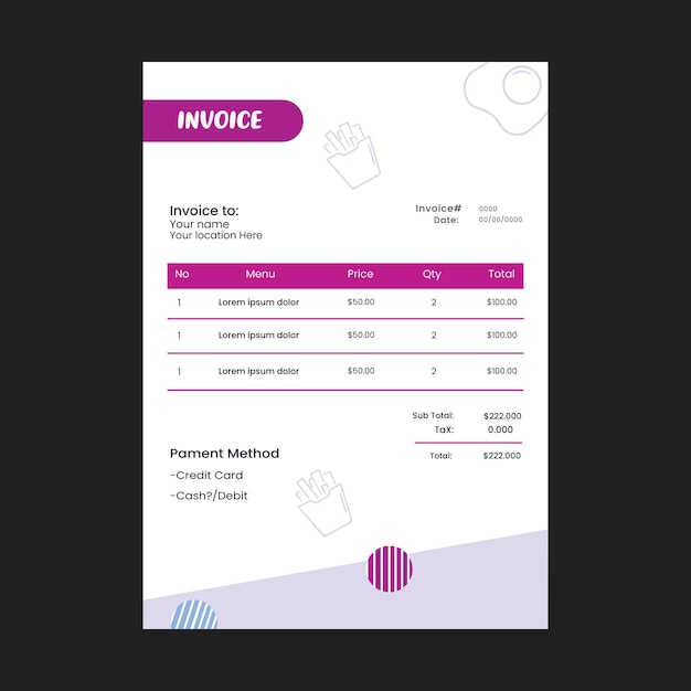 Invoice template for restaurant