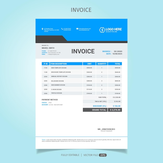 Invoice Template Vector Design