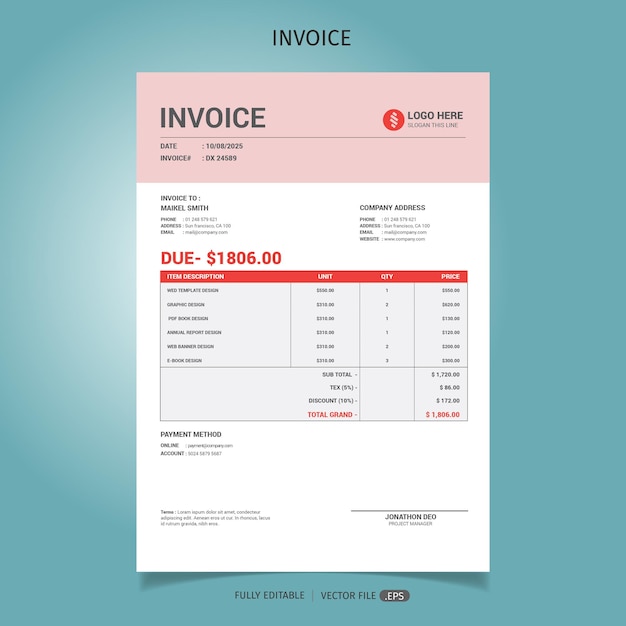 Invoice Template Vector Design