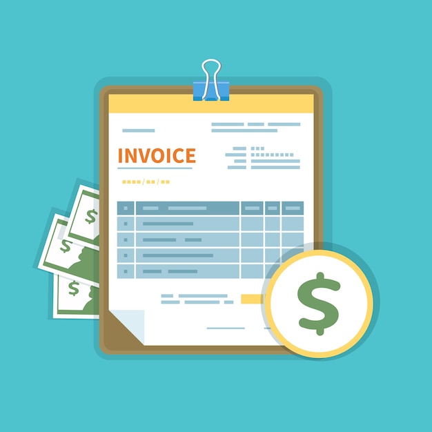 Invoice with money on a tablet isolated. Unfilled, minimalistic form of the document.